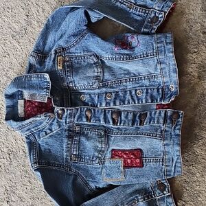 Levi's Kids Blue Trucker Denim Jacket with Red Patches & Embrodery